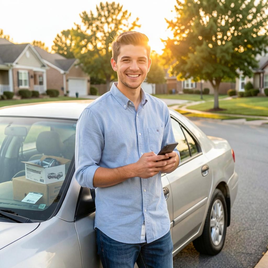 An independent driver standing by his own car, ready for the next local run